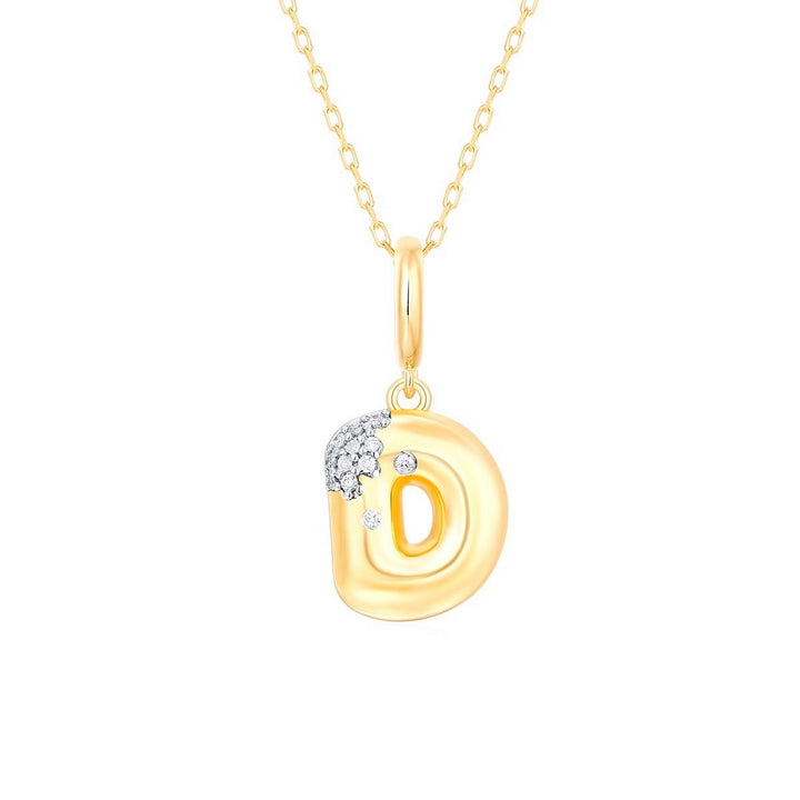 14K Yellow Gold Diamonds Bubble Letter Clip Charm Pendant