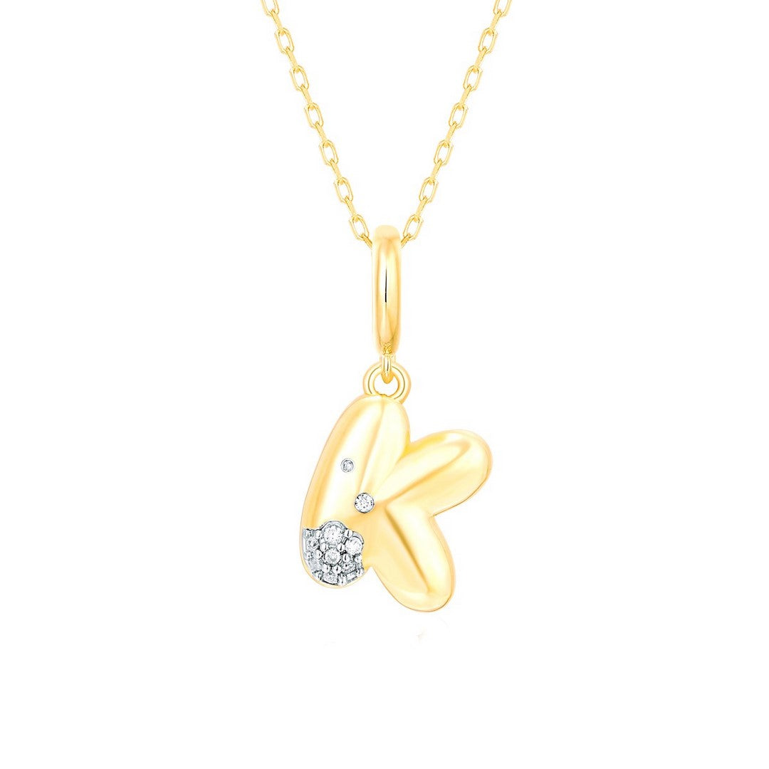 14K Yellow Gold Diamonds Bubble Letter Clip Charm Pendant