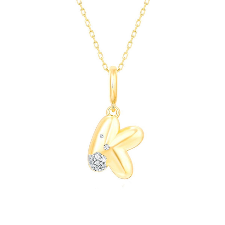 14K Yellow Gold Diamonds Bubble Letter Clip Charm Pendant
