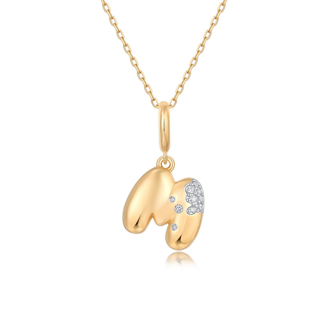 14K Yellow Gold Diamonds Bubble Letter Clip Charm Pendant