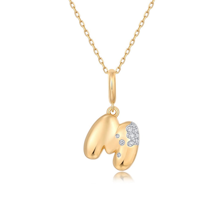 14K Yellow Gold Diamonds Bubble Letter Clip Charm Pendant