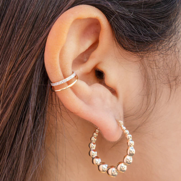 14K Yellow Gold Doble Micro Pave Diamond Earring Ear Cuff