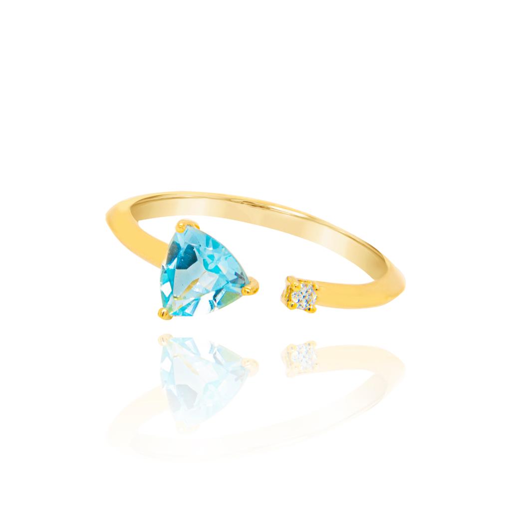 18k Gold Aquamarine Stone + 0.02 diamond Ring
