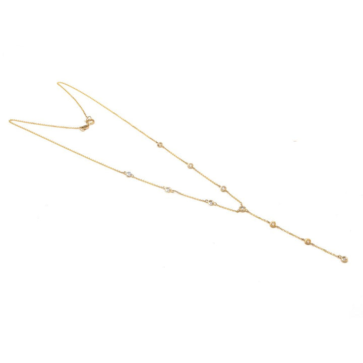 14K Yellow Gold  Round Bezel Diamond Lariat Necklace