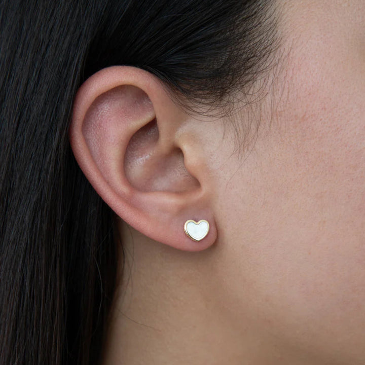 14k Yellow Gold Small Mother of Pearl Heart Studs