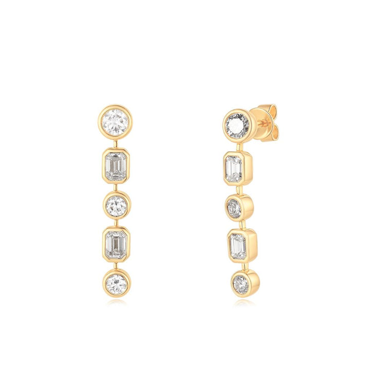 14K Yellow Gold Lab Diamonds Emerald Round Cut Drop Bezel Earrings