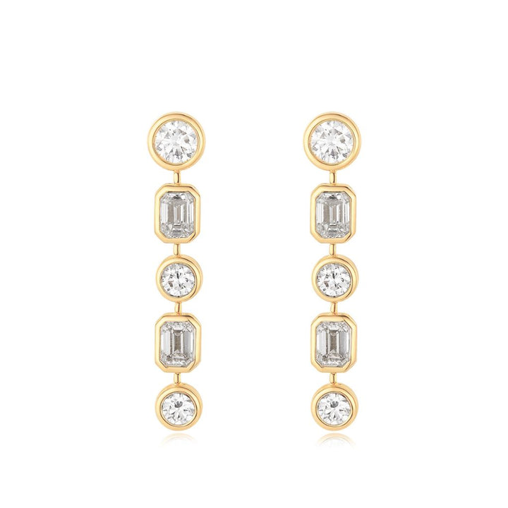 14K Yellow Gold Lab Diamonds Emerald Round Cut Drop Bezel Earrings