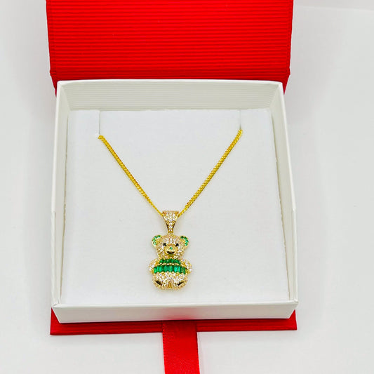 2mm Cuban Link and Oso Med Verde Necklace