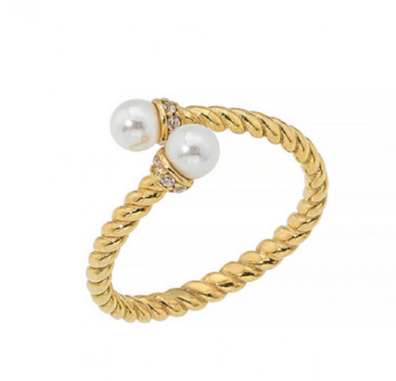 Twisted Gold and Pearl Ring