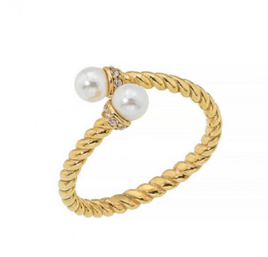 Twisted Gold and Pearl Ring