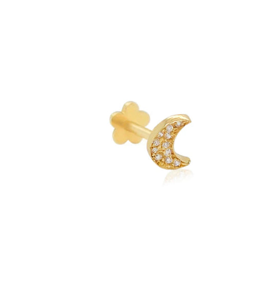 14k Mini bright moon cz threaded stud