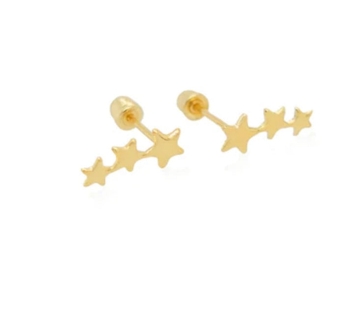 14k triple Stars Earrings