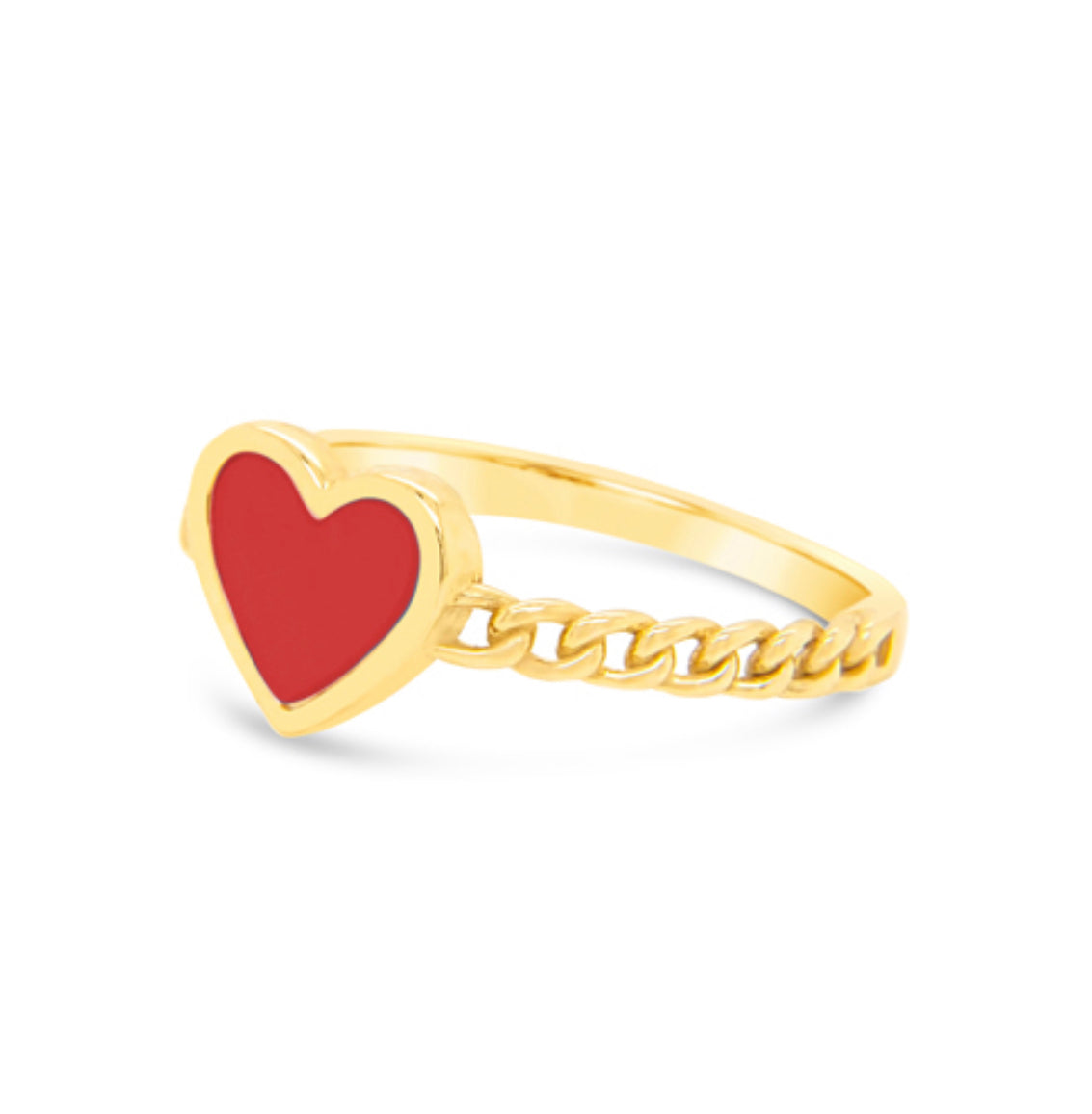Fine Chain and Red Heart Enamel Ring
