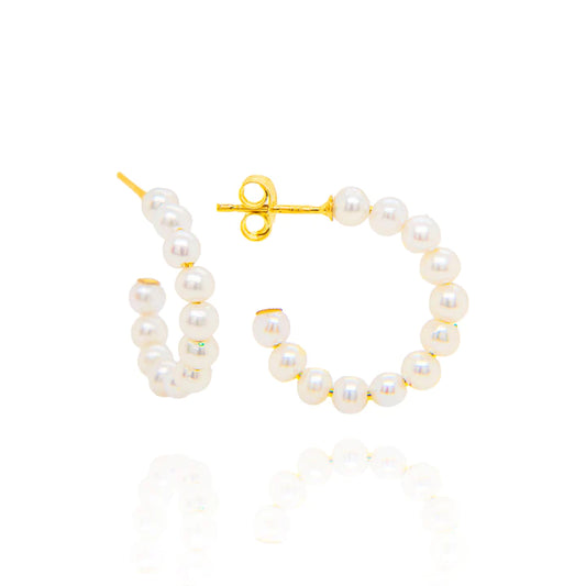 18k Pearl Hoops Earrings