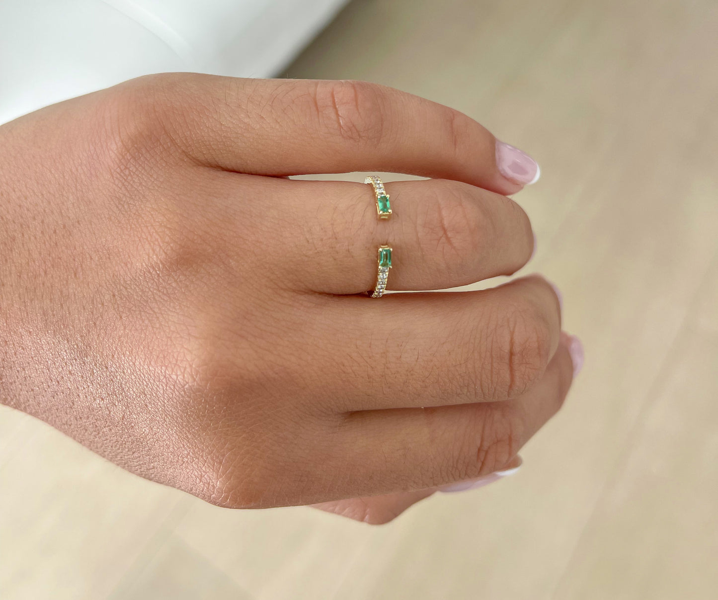 Emerald Diamond 14k gold open Ring
