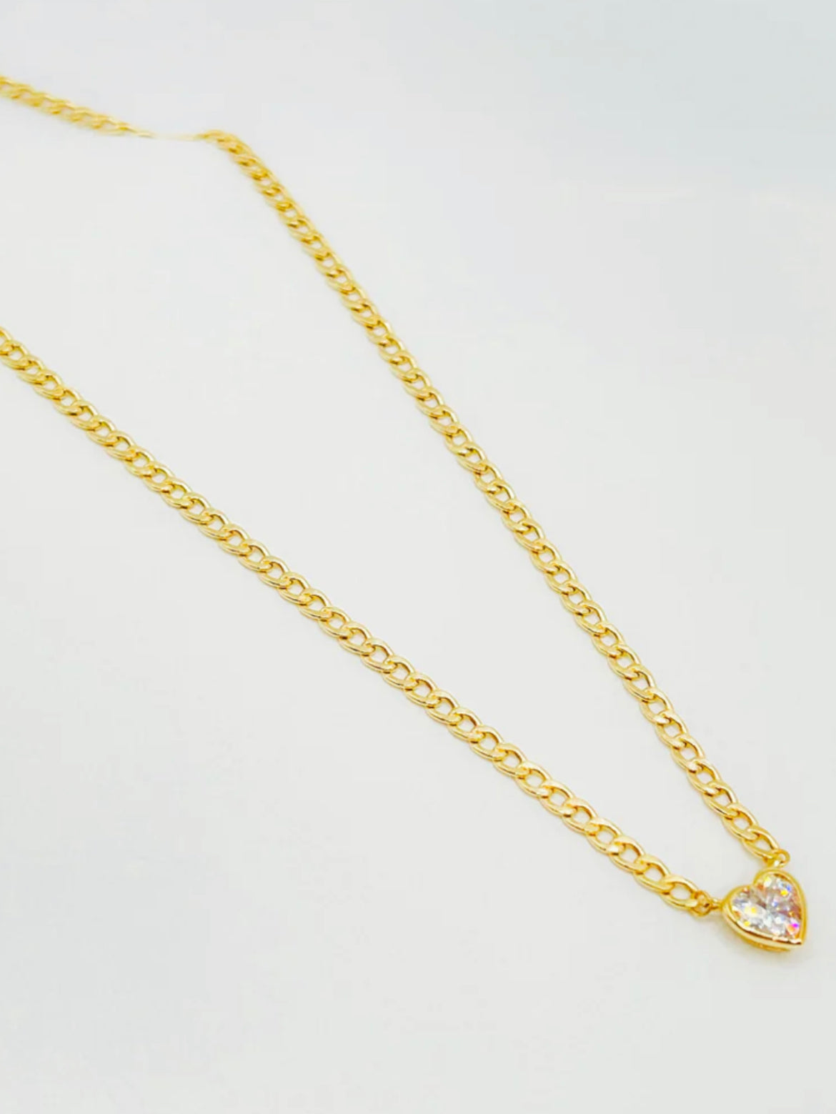 Fancy CZ Heart and Cuban link Necklace