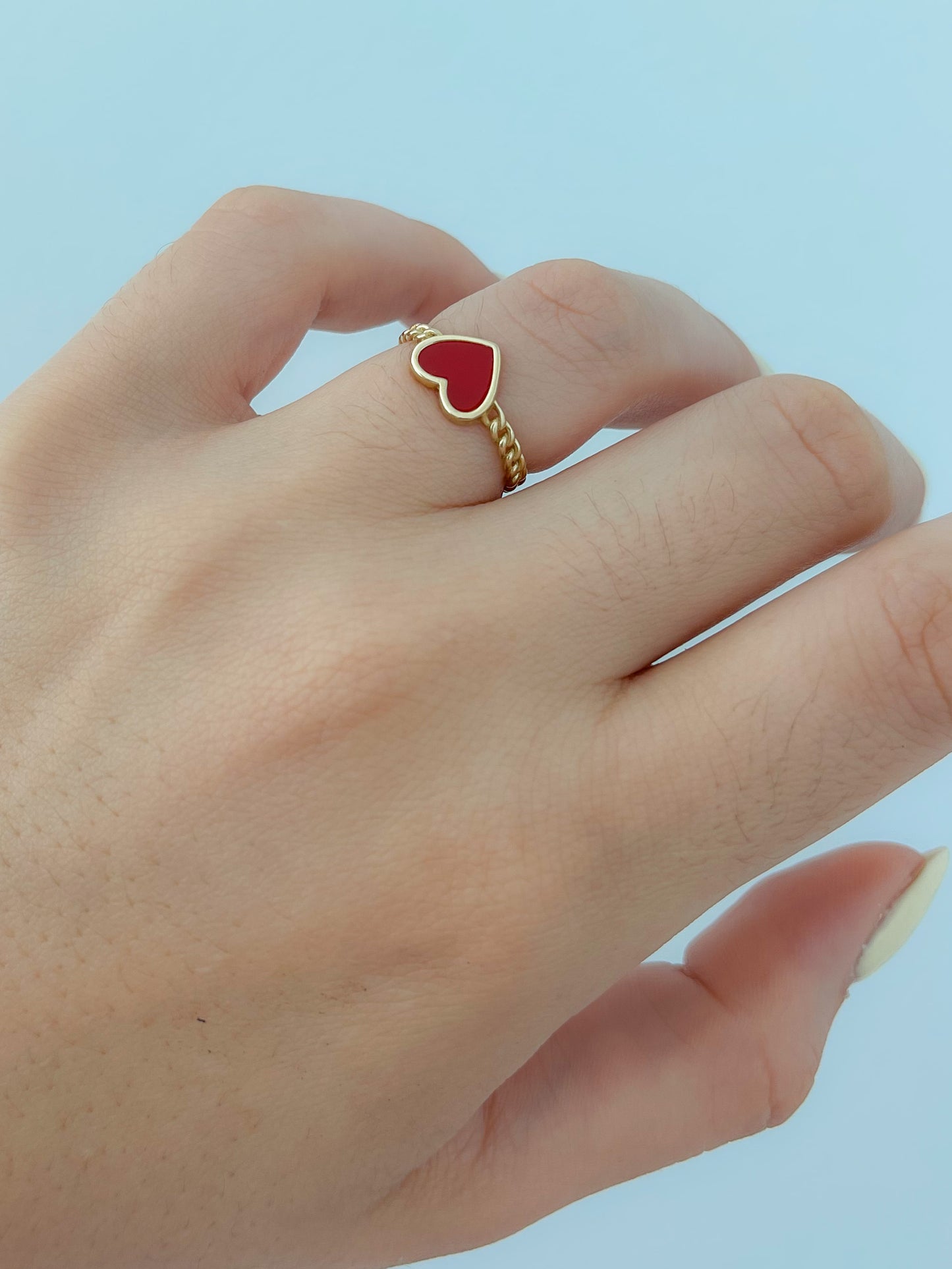 Fine Chain and Red Heart Enamel Ring