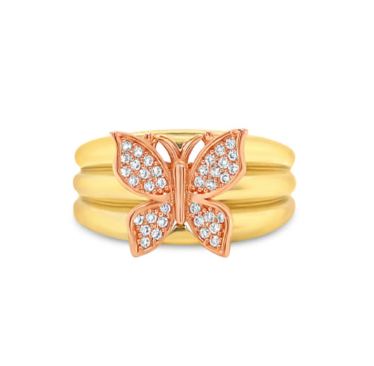 14k Gold Rose Gold Butterfly and Cz
