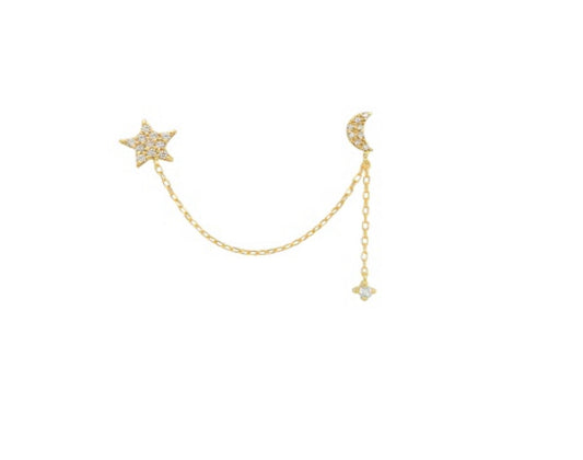 Double Star and Moon CZ with Chain