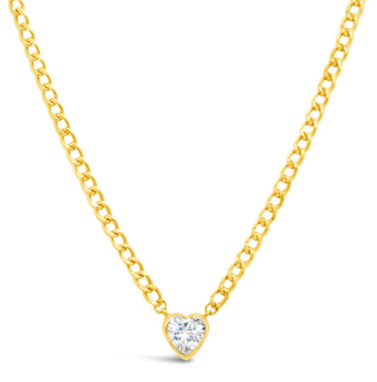 Fancy CZ Heart and Cuban link Necklace