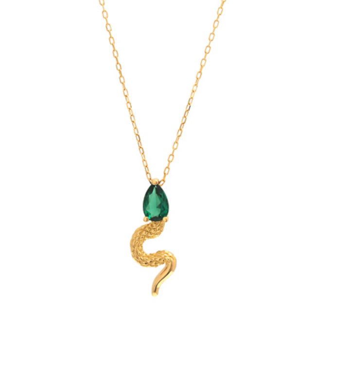 18k Yellow GoldEmerald Snake Necklace